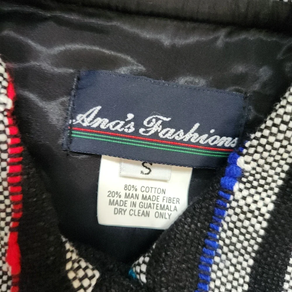 Vintage Ana's Fashion Button Up Boxy Jacket Striped Multicolor Black White Women